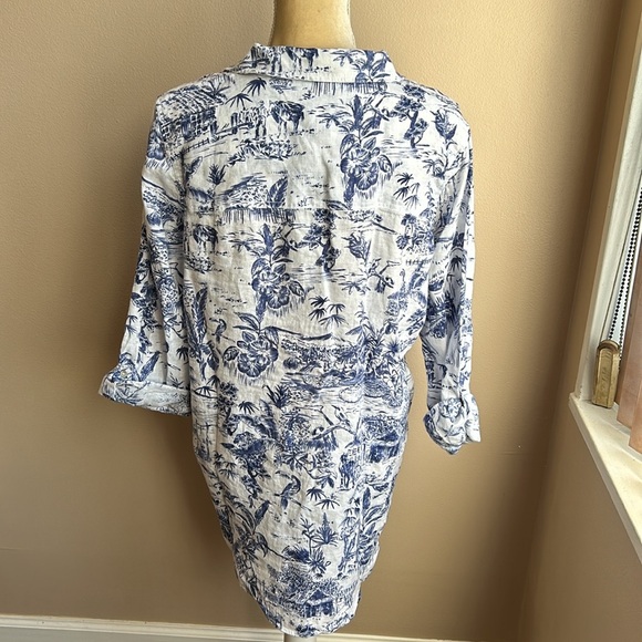 Joie Womens Linen Shirt Top Blue White Tropical New Birds Floral - Picture 3 of 3